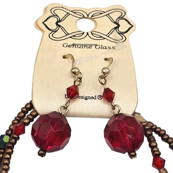 Necklace Set Red Orange Acrylic Beads Matching Earrings Bold Fashion Jewelry - Picture 2 of 4